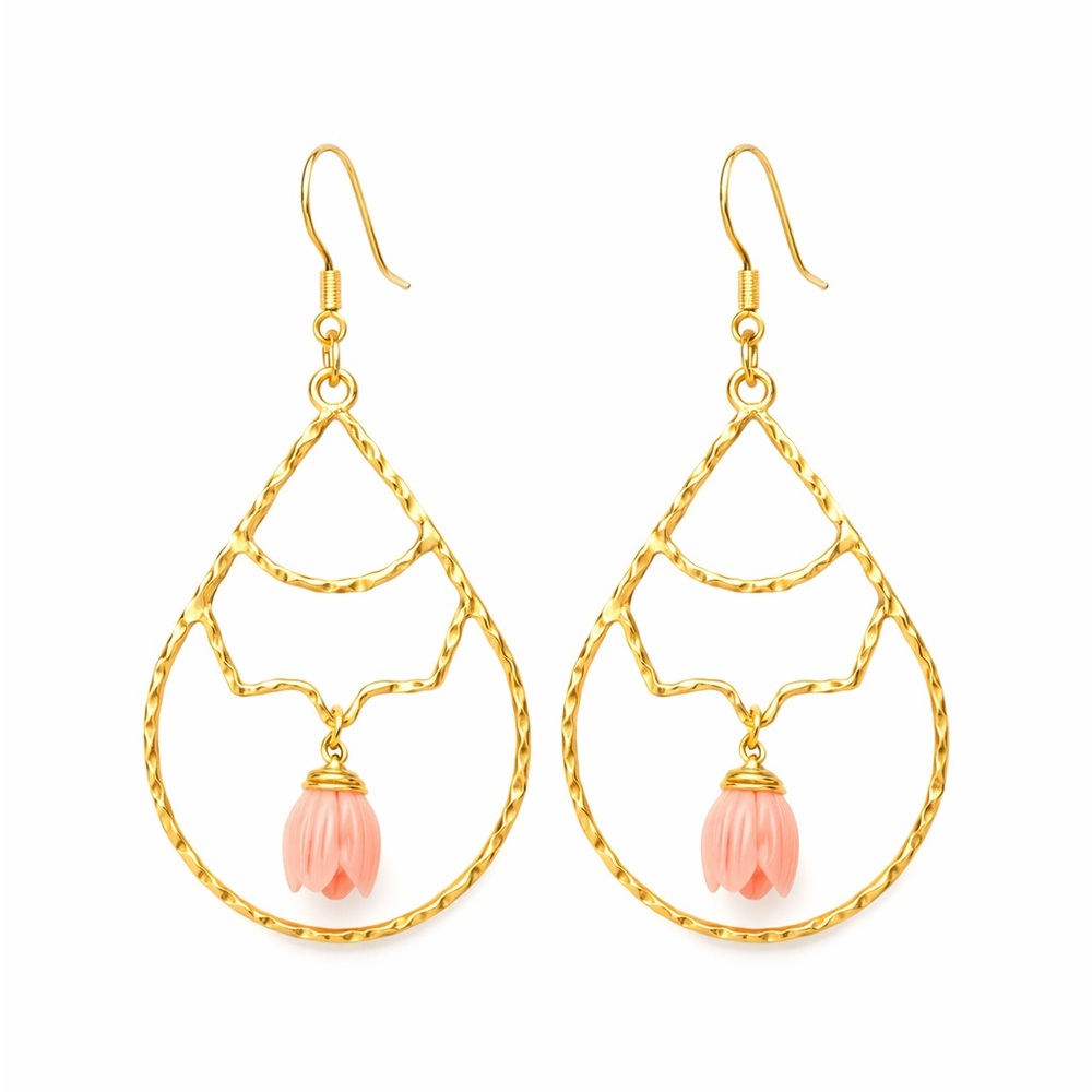 Gold and Pink Teardrop Earrings